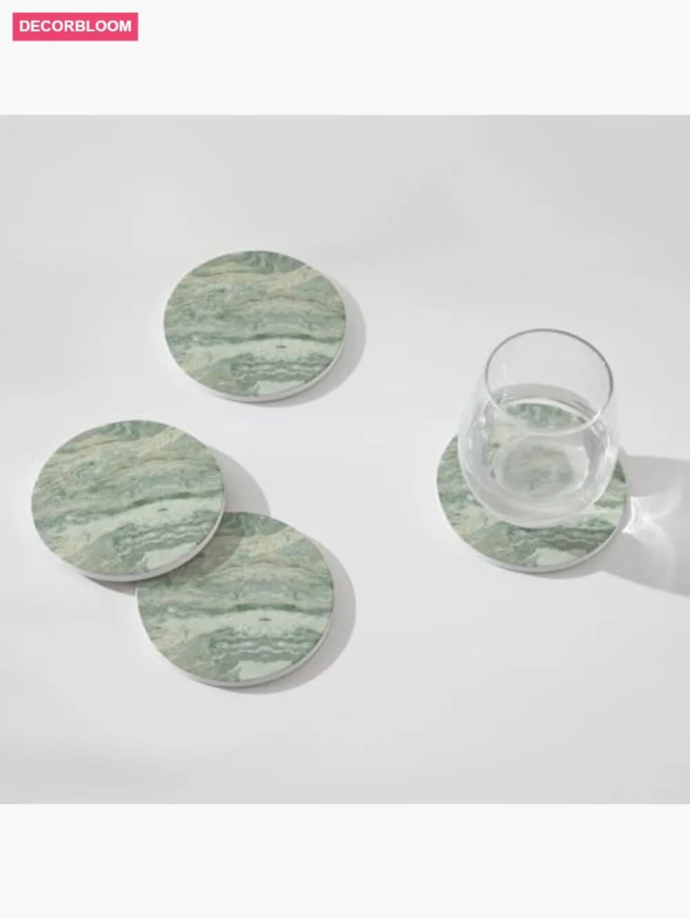 Set of 6 Marble Coasters with Holder - Absorbent Ceramic, Cork Backing